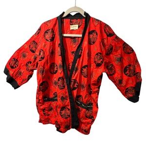 Pleetway‎ Kimojama Red Dragon Print 100% Cotton Vintage Style Robe